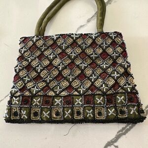 Vintage Handbag With Beads And Embroidery, both sides the same. New.